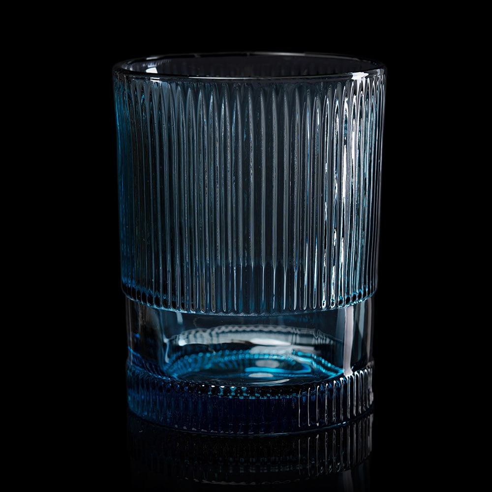 12 oz. Blue Fluted Double Rocks Glass